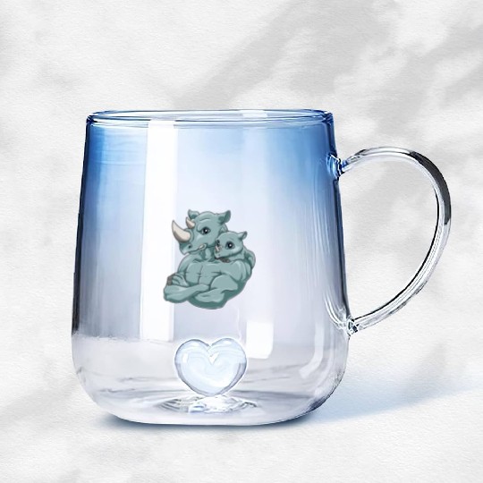 Strong Rhino with Rhino Kid for a Rhinoceros Gradient Glass Mugs