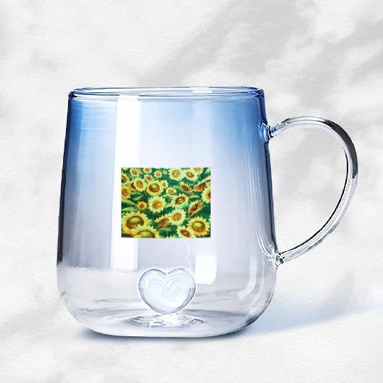 Bright Sun Flower Field Gradient Glass Mugs