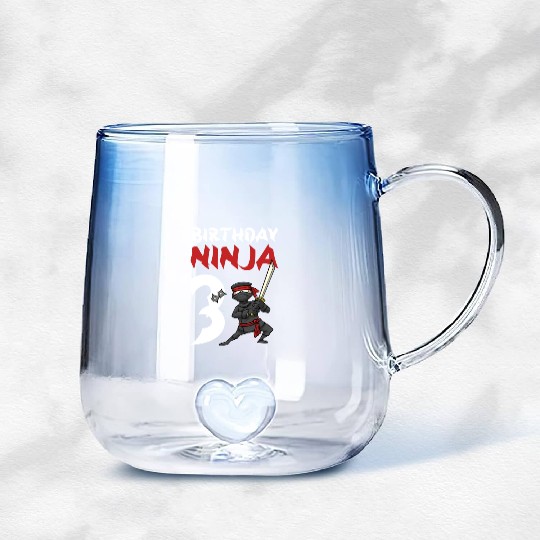 Birthday Party 3 Years Old Japanese Ninja Birthday Gradient Glass Mugs