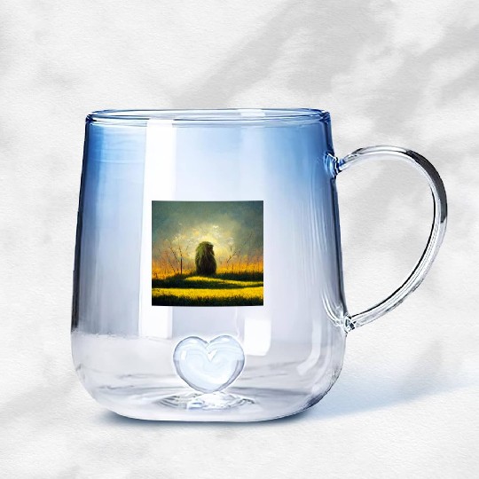 Lion meditate on sunrise, painting Gradient Glass Mugs