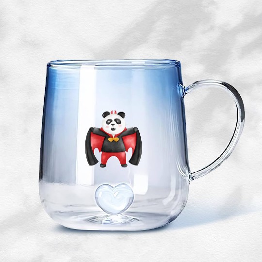 Panda bear in vampire costume Gradient Glass Mugs