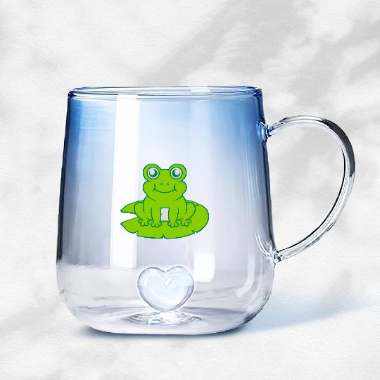frog sitting water lily sea leaf Gradient Glass Mugs