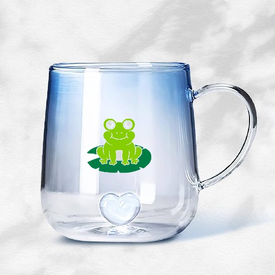 Cute frog sitting water lily Gradient Glass Mugs