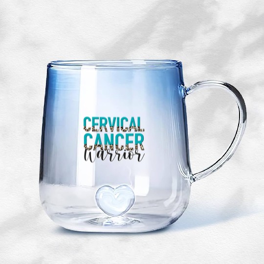 Cervical Cancer Awareness Month Warrior Teal White Gradient Glass Mugs