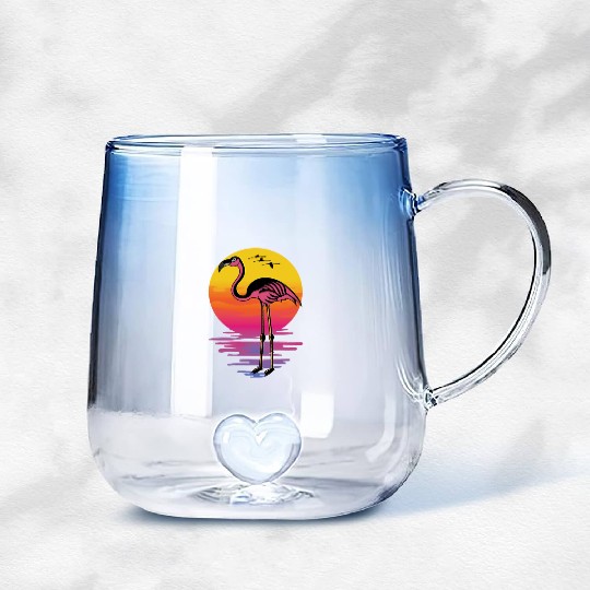 Flamingo Sunset Beach Lover Gift Gradient Glass Mugs