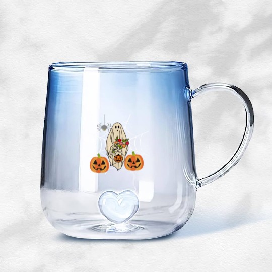Halloween Costume Floral Ghost Pumpkin SpiderWeb Gradient Glass Mugs
