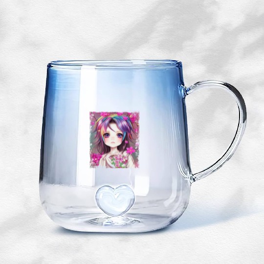 Anime Kawaii Chibi Girl Flowers Blossoms Gift Gradient Glass Mugs