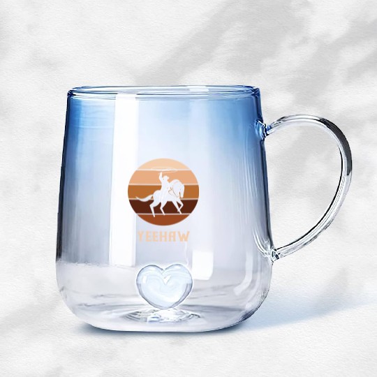 Yeehaw Cowboy Western Desert Cowgirl Horseback Gradient Glass Mugs