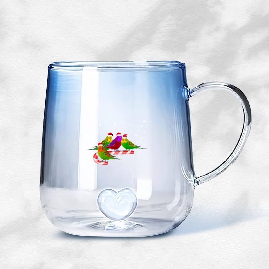 Santa Claus Budgies on Christmas Candy Cane Gradient Glass Mugs