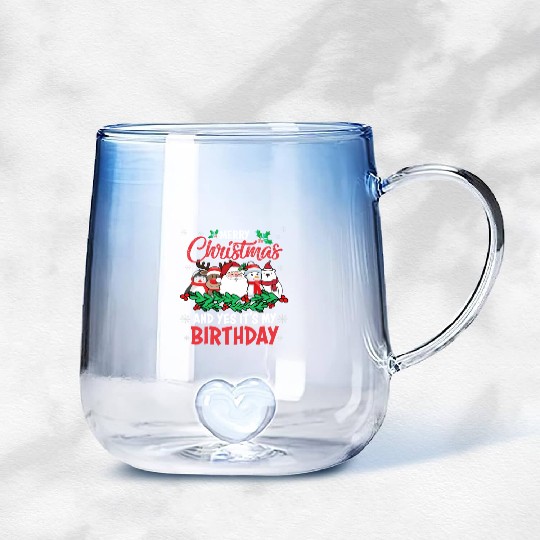 Merry Christmas And Yes Its My Birthday Gradient Glass Mugs