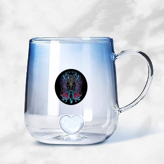 Crow Flowers in the Moonlight Black circle decal Gradient Glass Mugs