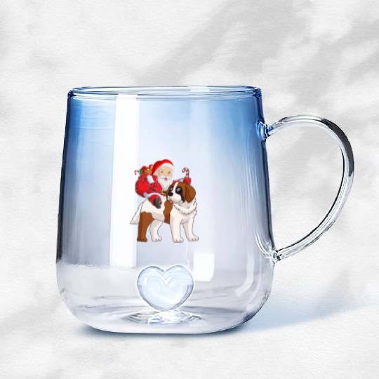 Saint Bernard Christmas Santa Claus Xmas Pajama Gradient Glass Mugs