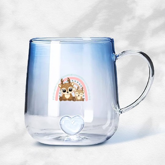 Baby Reindeer Christmas Big Sister Rainbow Boho Gradient Glass Mugs