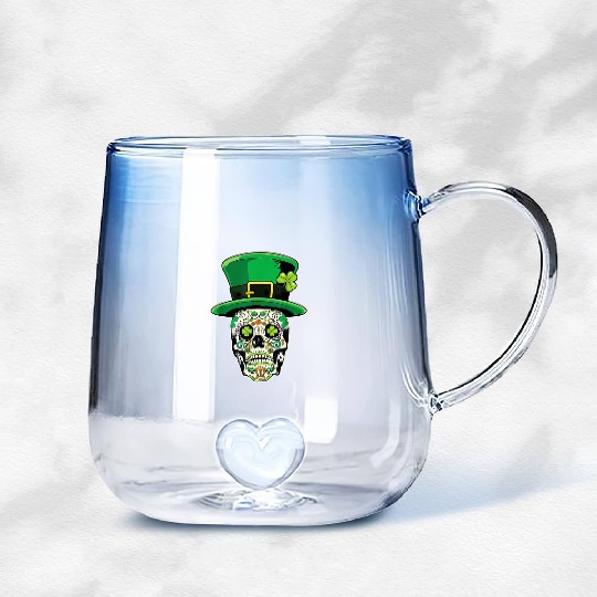 Sugar Skull | St Patricks Day of the Dead Gradient Glass Mugs