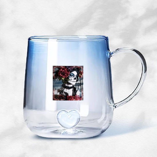 Beauty Dance Macabre Sugar Skull Girl Gradient Glass Mugs
