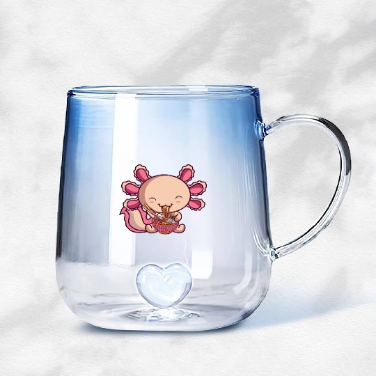 Kawaii Axolotl Eating Ramen Japanese Noodles Anime Gradient Glass Mugs