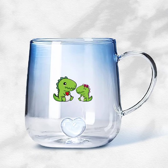 Big sister brother dino siblings boy girl heart Gradient Glass Mugs