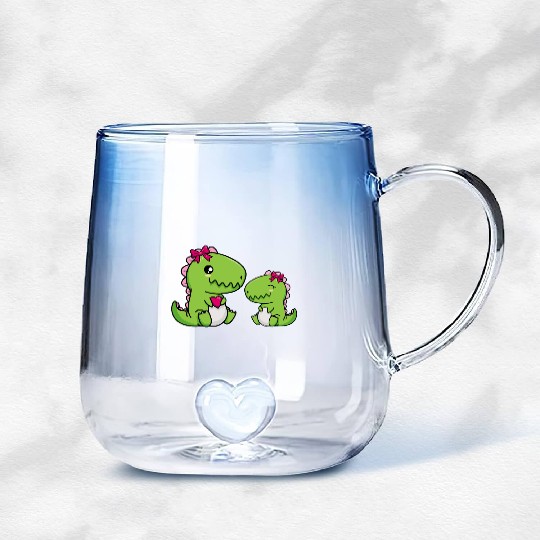Big sister brother dino siblings boy girl heart Gradient Glass Mugs