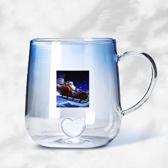 Patriotic Christmas Santa Claus With Sled And US Gradient Glass Mugs