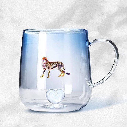 Cheetah Mother with Cubs Motif Predator Cat Animal Gradient Glass Mugs