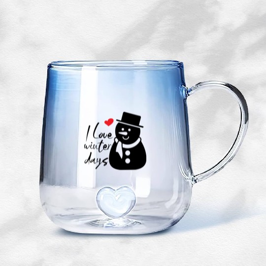 I Love Winter, Snow, Cold And Snowman Gradient Glass Mugs