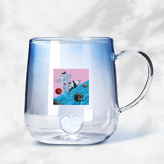 Astronaut in a ocean world full of whales fantasy Gradient Glass Mugs