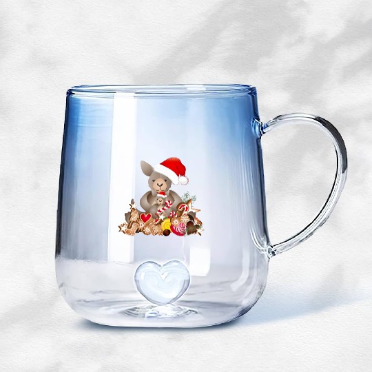 cute kangaroo for christmas with santa hat Gradient Glass Mugs