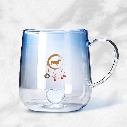 dog dreamcatcher Christmas Dachshund Gradient Glass Mugs