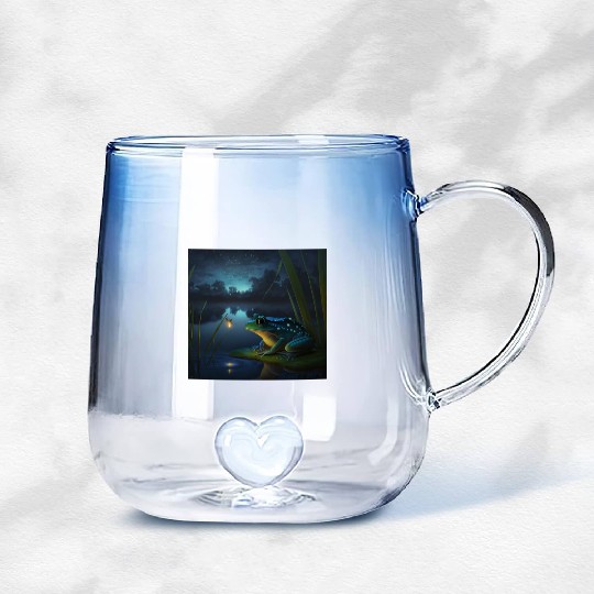 Frog and Firefly Friends on the Pond at Night Gradient Glass Mugs
