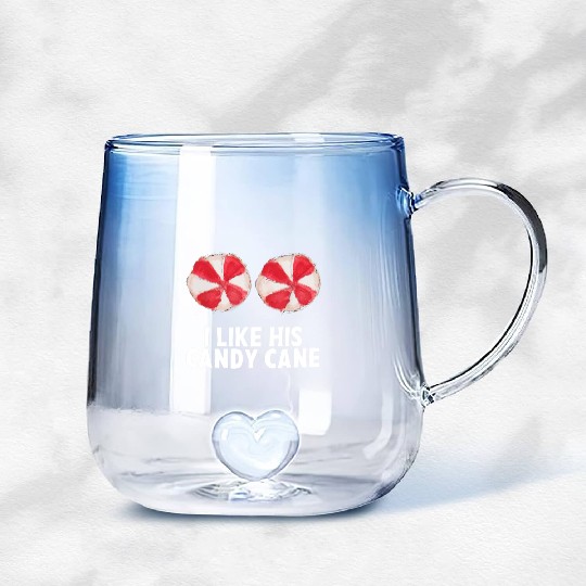 I Like His Candy Cane Funny Couples Christmas Gradient Glass Mugs