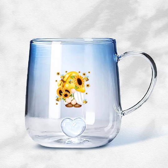 Sunflower Gnome With Bee Gradient Glass Mugs