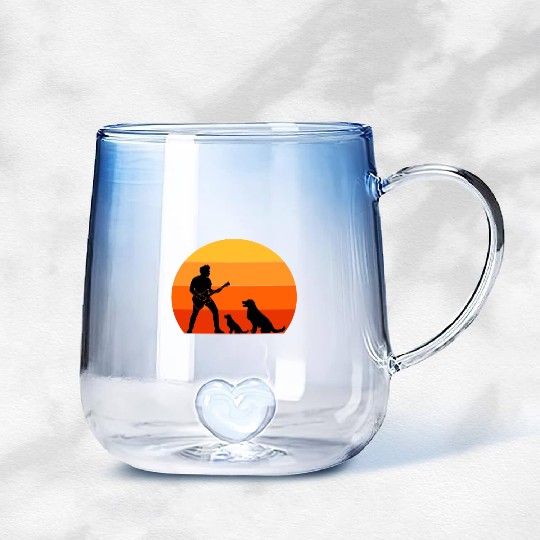 Guitar Player Pet Dog Animal Musician Bassist Gradient Glass Mugs