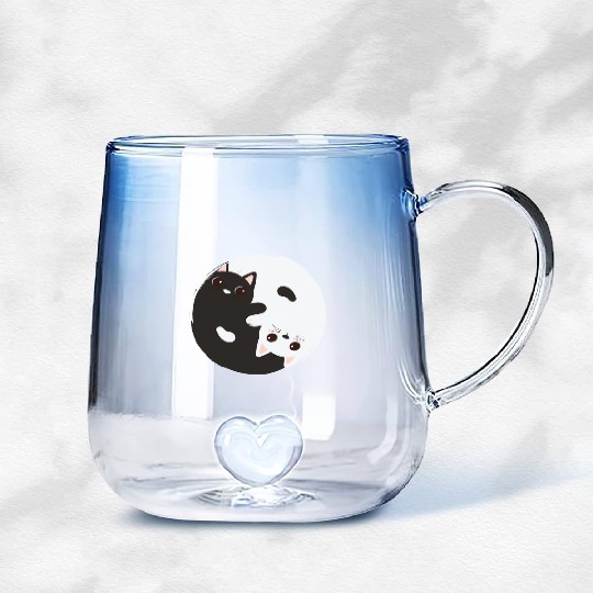 ying yang cat Gradient Glass Mugs
