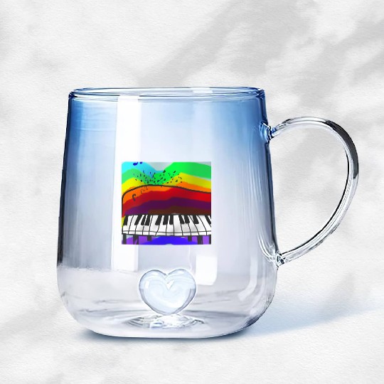 A beautiful piano in front of a colorful rainbow Gradient Glass Mugs