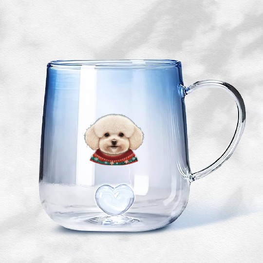 Festive Bichon Frise in a Christmas Sweater Gradient Glass Mugs