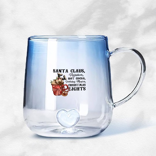Santa Claus Reindeer Hot Cocoa Holiday Movies Gradient Glass Mugs
