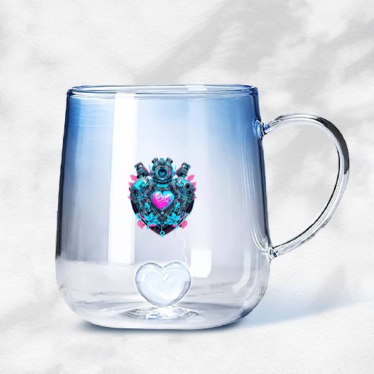 Cyborg Heart Gradient Glass Mugs