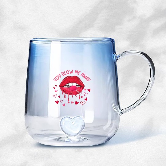 You Blow Me Away Lip Heart Lollipop Valentines Day Gradient Glass Mugs