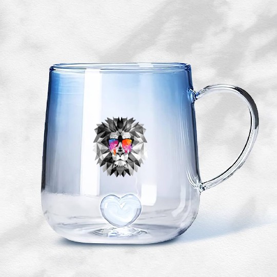 Geometric Art Lion - Geometric Lion Tattoo | Low P Gradient Glass Mugs