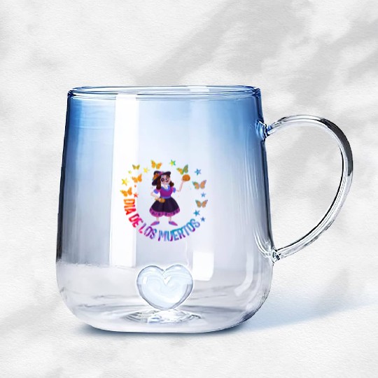 Dia De Los Muertos Gradient Glass Mugs, Girl Sugar Skeleton