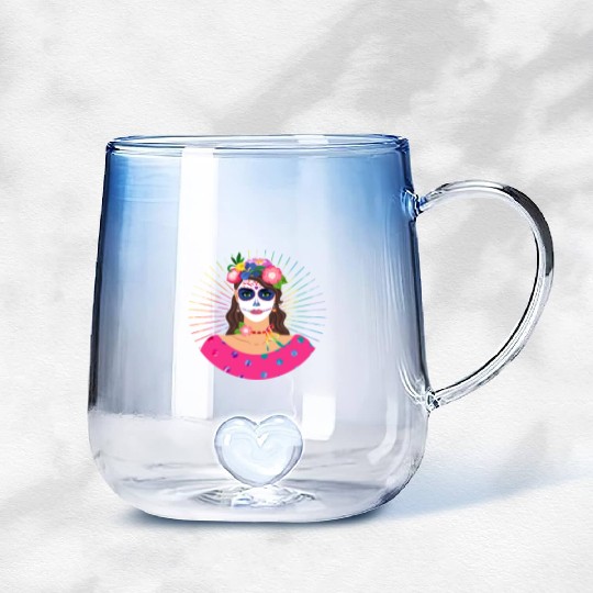 Dia De Los Muertos Gradient Glass Mugs, Little Girl Sugar Skull