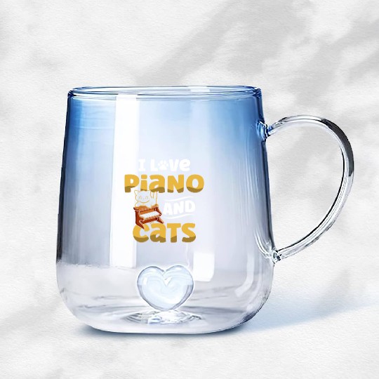 I Love Piano And Cats Musician Pianist Cat Kitty Gradient Glass Mugs