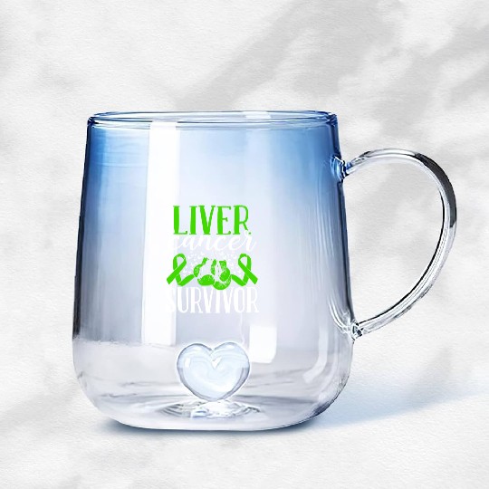 Liver Cancer Awareness Ribbon Gloves Survivor Gradient Glass Mugs