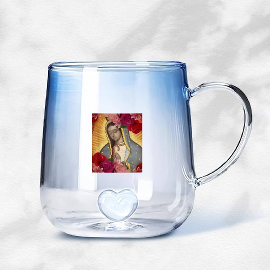 Our Lady of Guadalupe Rose Mexican Catholic Juan D Gradient Glass Mugs