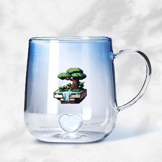 8 Bit Bonsai Tree Gradient Glass Mugs