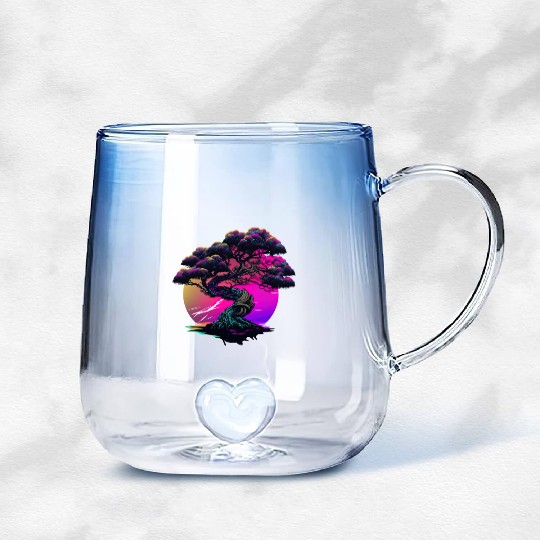 Synthwave Bonsai Tree Gradient Glass Mugs