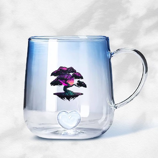 Synthwave Bonsai Tree Gradient Glass Mugs
