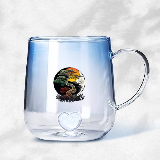 Yin and Yang Bonsai Tree Gradient Glass Mugs
