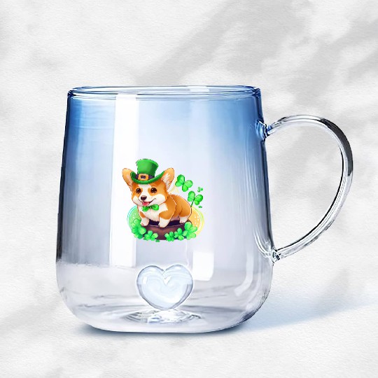 St Patrick's Day Irish Cute Corgi Saint Patrick Gradient Glass Mugs