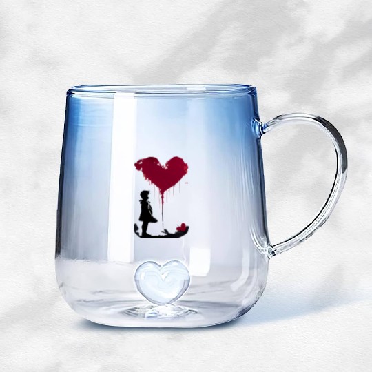 Banksy Love Heart Style Gradient Glass Mugs